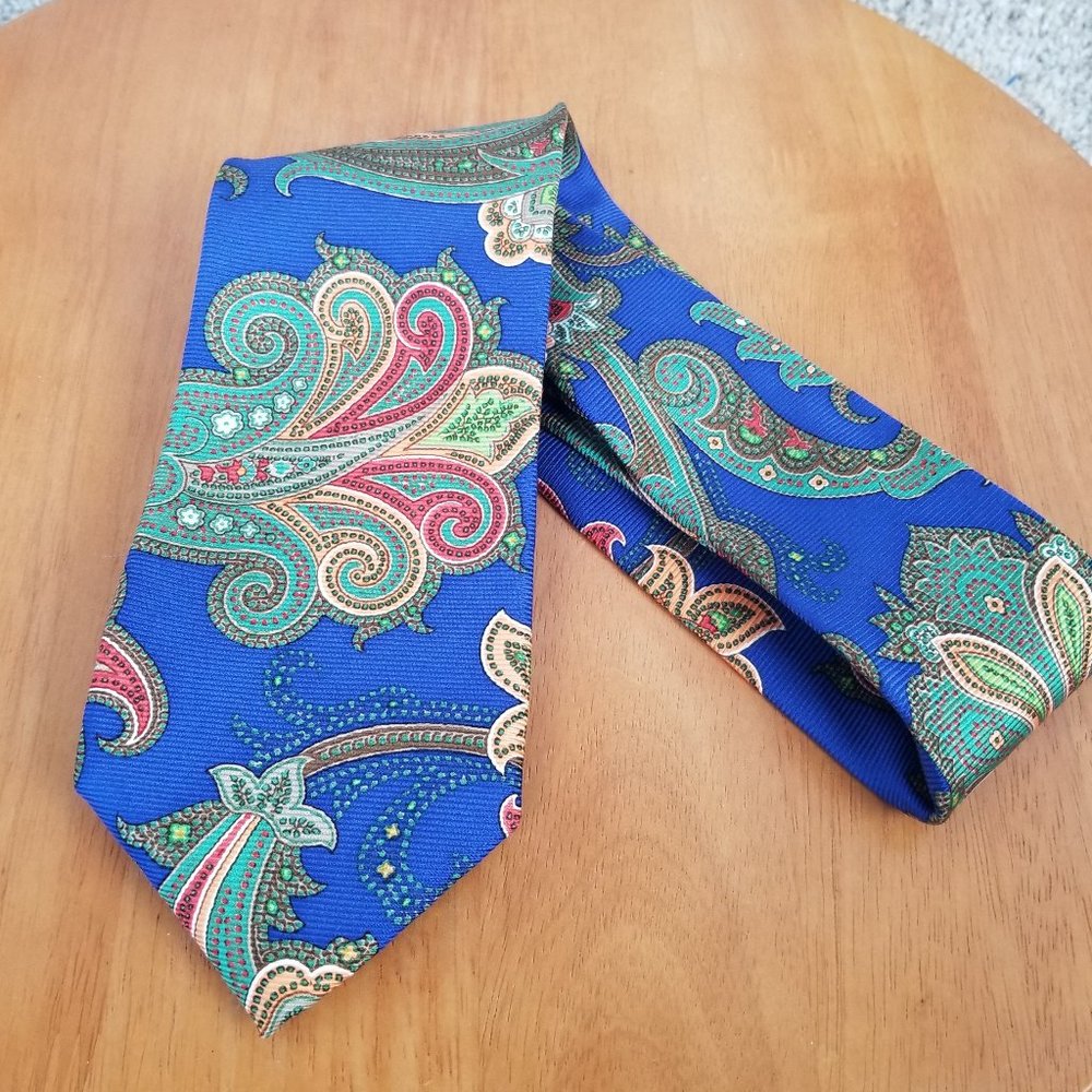 Talbot's Mens Silk Tie Repp Blue Paisley Ribbed